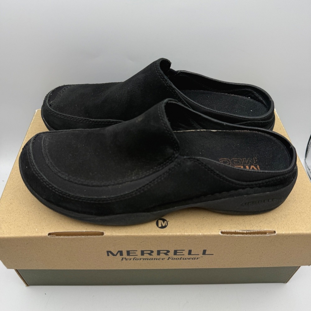 Merrell Primo Scoop Shoes Women 7 Black Suede Slip On Mules 63638 Midnight